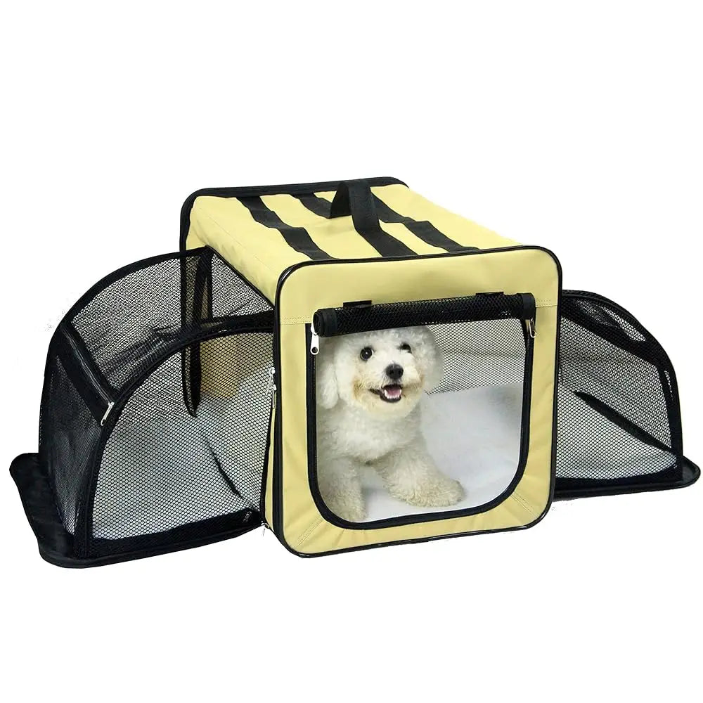 'Capacious' Dual-Sided Expandable Spacious Wire Folding Collapsible Lightweight Pet Dog Crate Carrier House, X-Large, Khaki